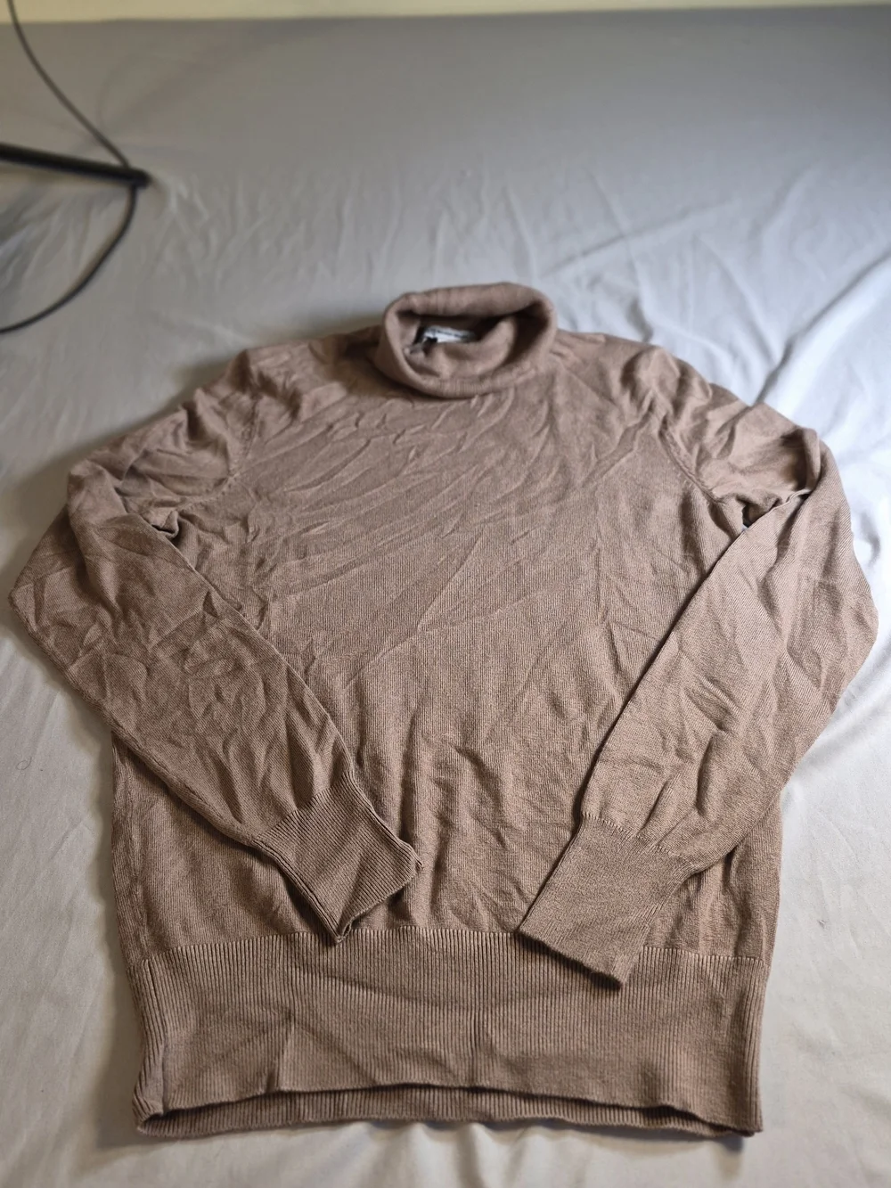 Woolen Bloom Classic Turtleneck Sweater in Taupe Size S